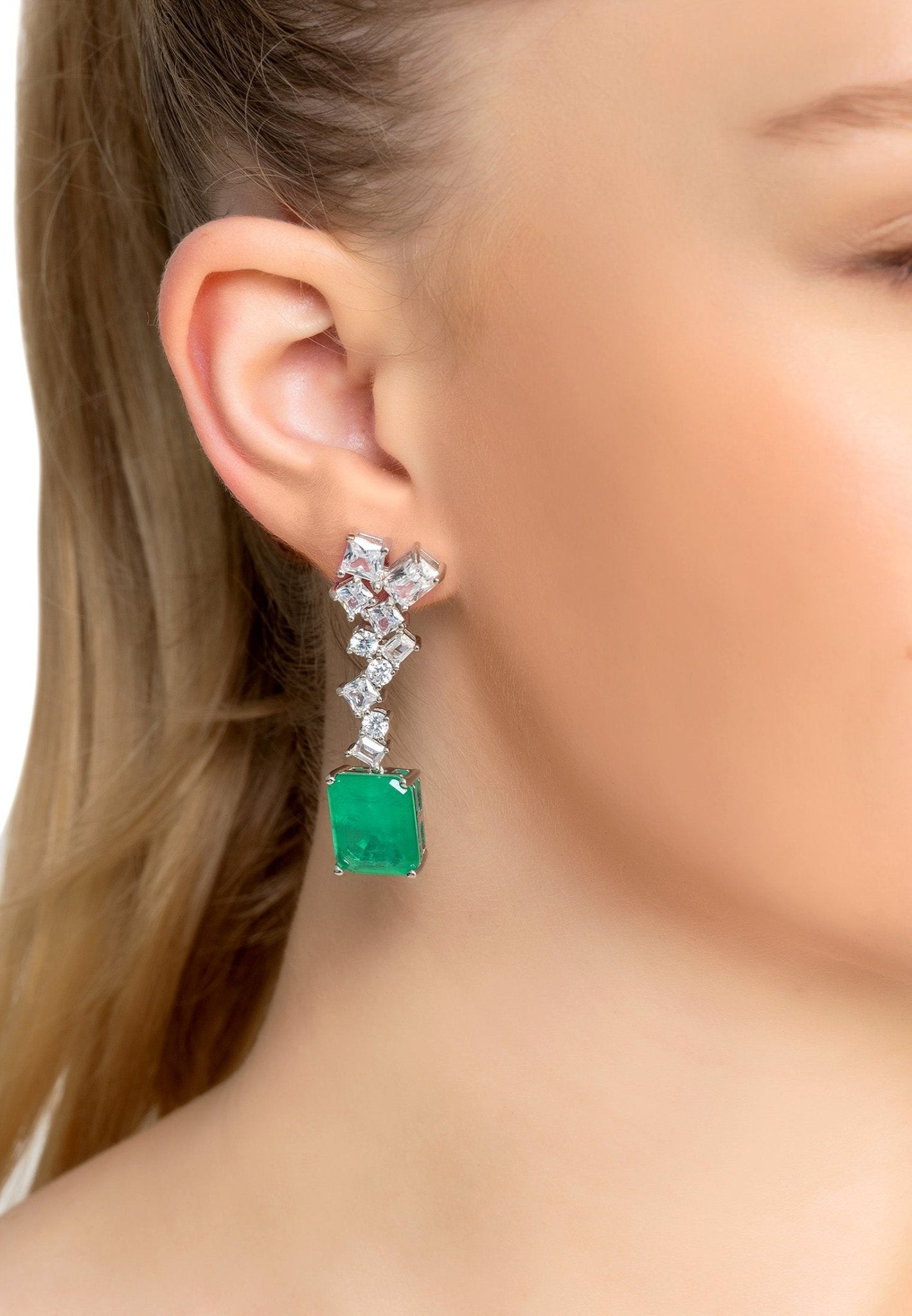 Diana Colombian Emerald Drop Earrings Silver