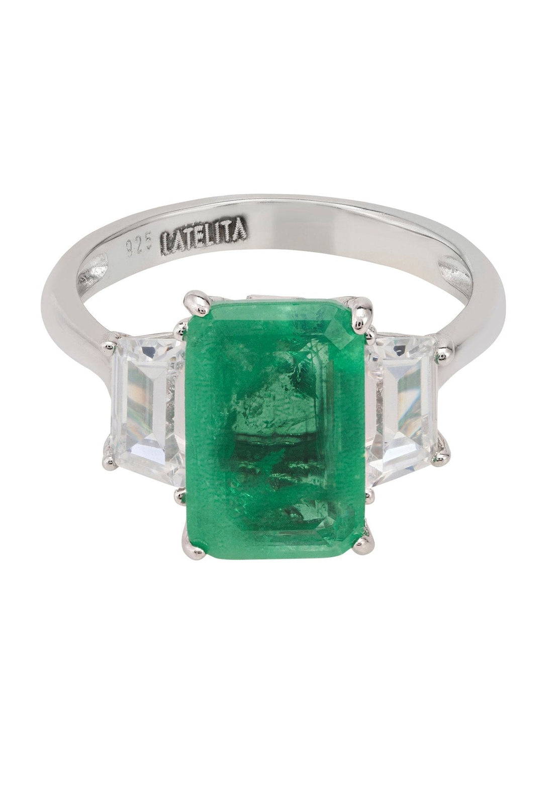 Georgina Gemstone Cocktail Ring Silver Colombian Emerald