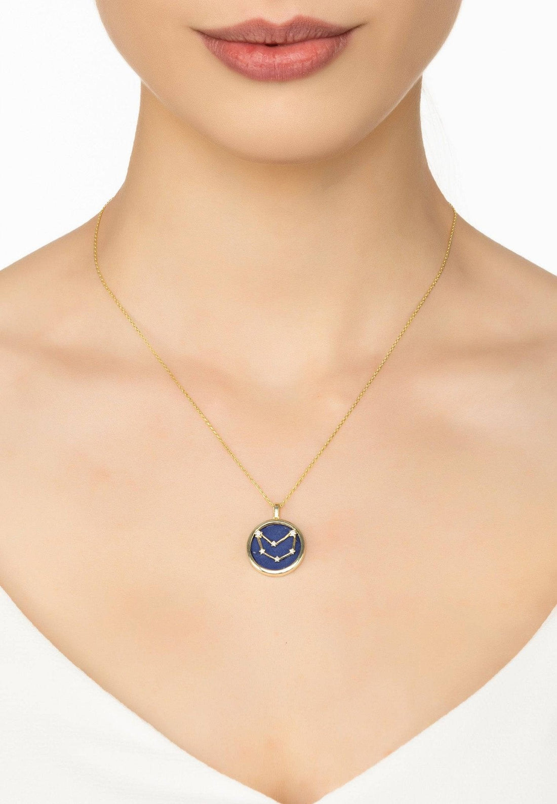 Zodiac Lapis Lazuli Gemstone Star Constellation Pendant Necklace Gold Capricorn