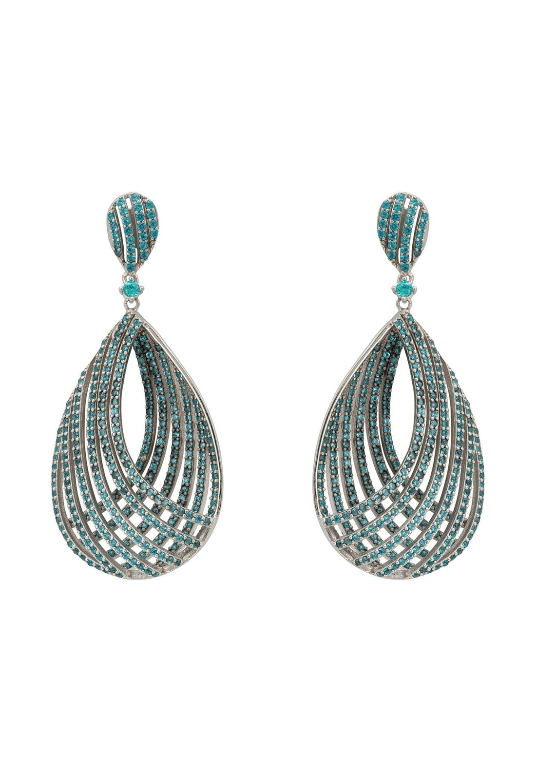 Vortex Teardrop Earrings Aqua Silver