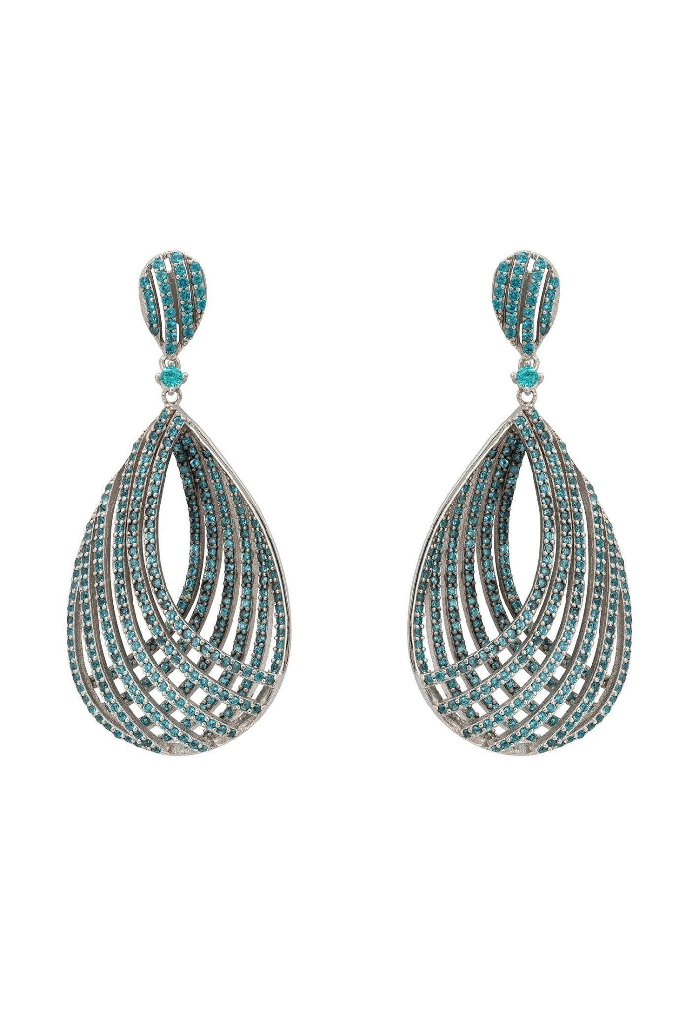 Vortex Teardrop Earrings Aqua Silver