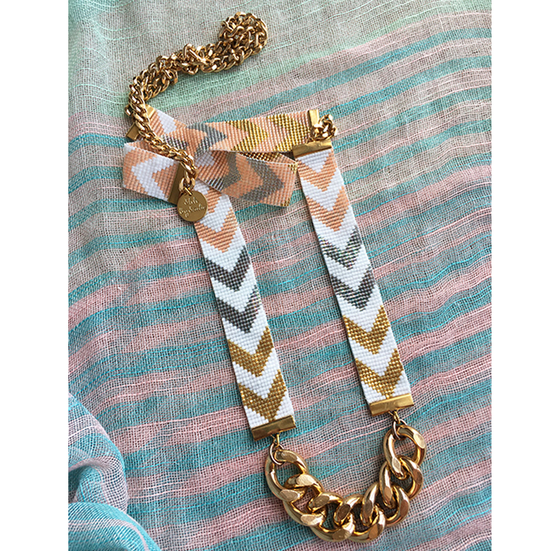 Chevron d'Or Long Beaded Necklace - Gold and Bronze