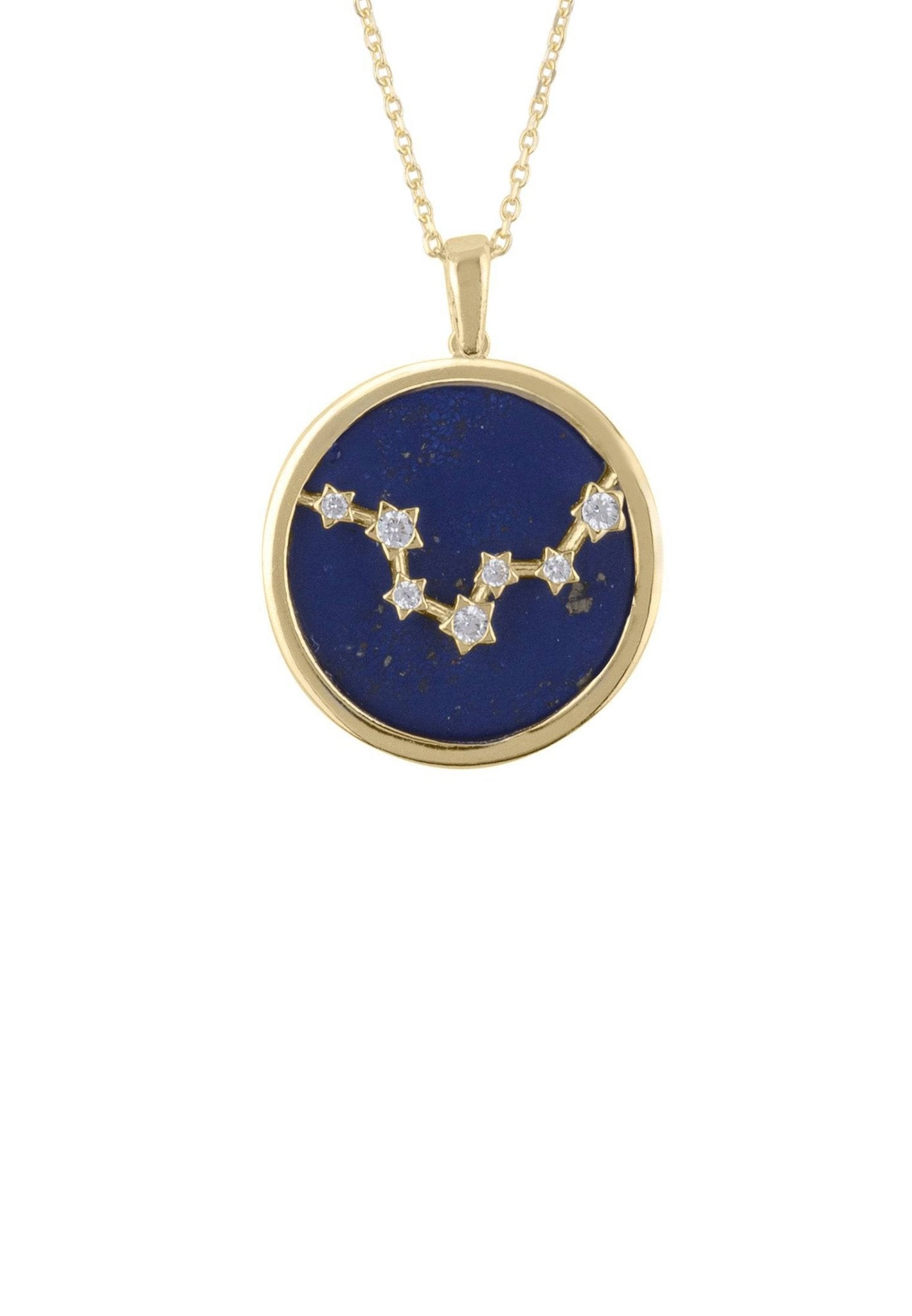 Zodiac Lapis Lazuli Gemstone Star Constellation Pendant Necklace Gold Pisces