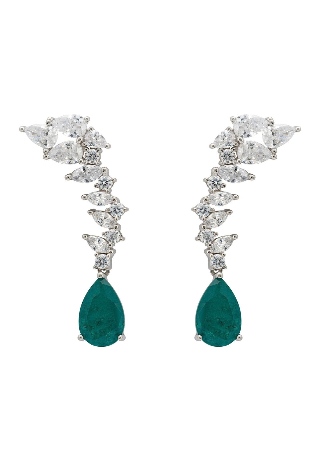 Henriette Teardrop Earrings Emerald Silver