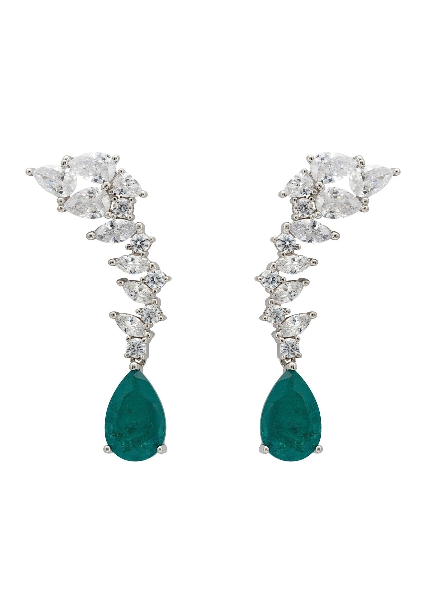 Henriette Teardrop Earrings Emerald Silver