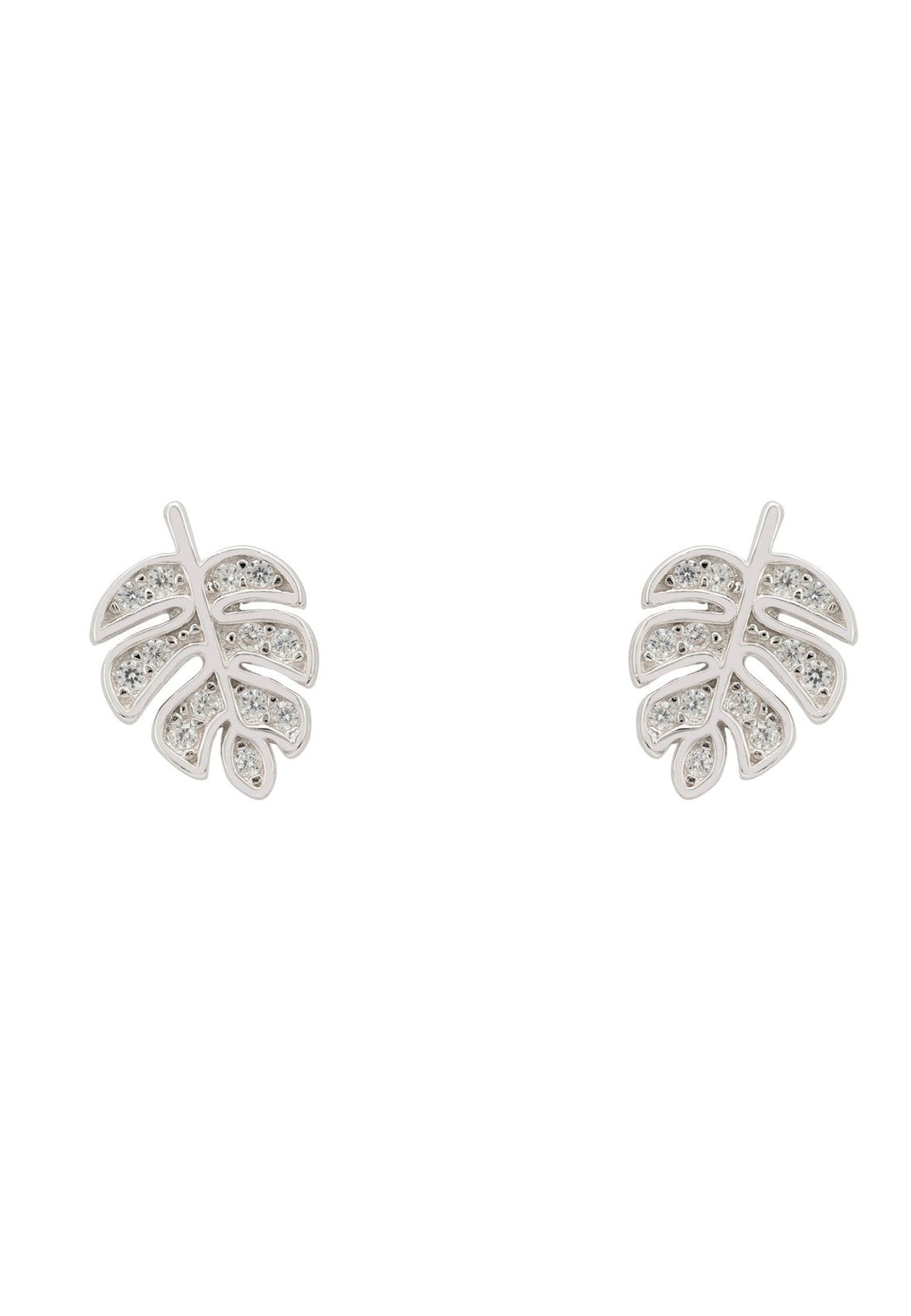 Palm Leaf Stud Earrings Silver