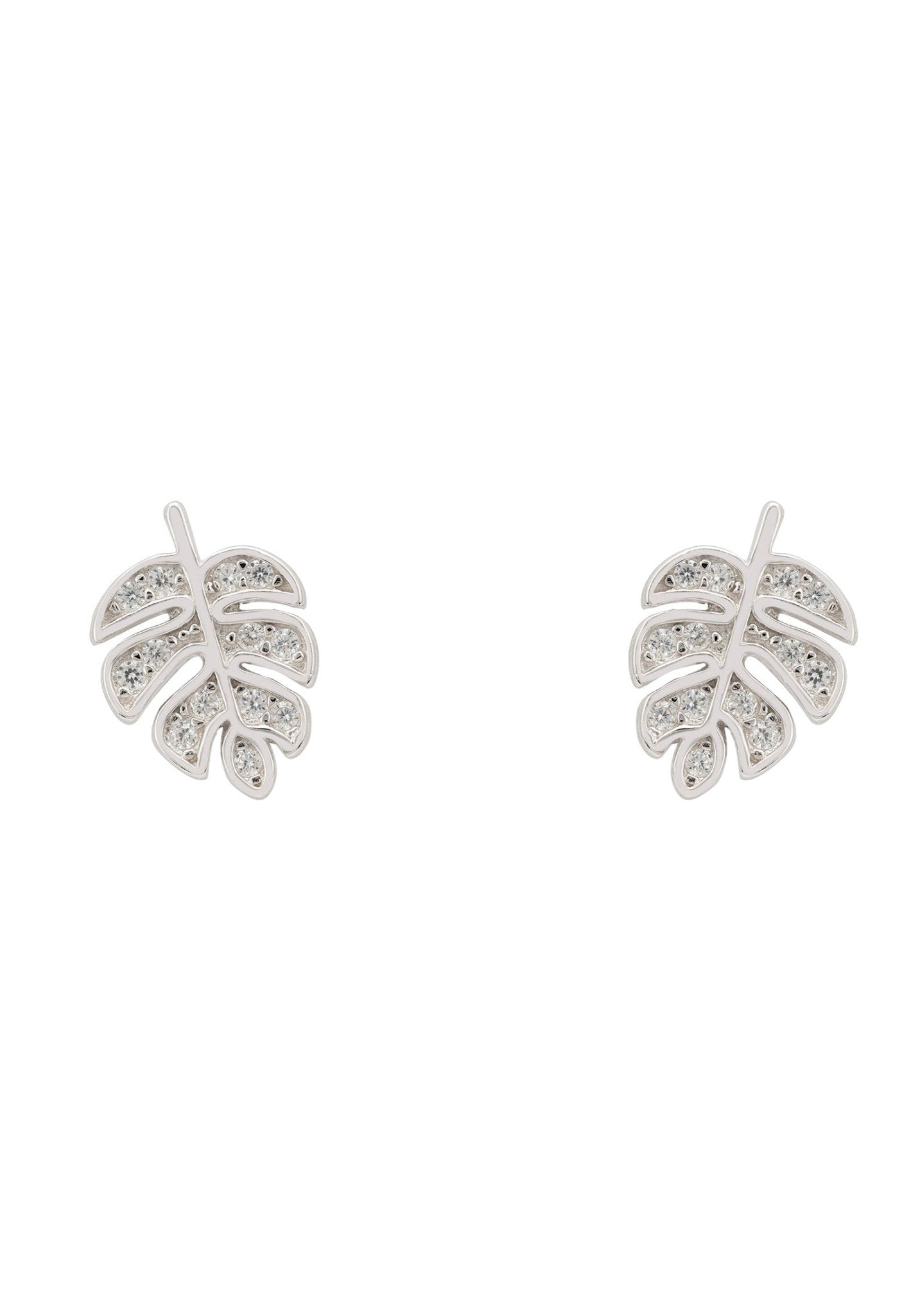 Palm Leaf Stud Earrings Silver