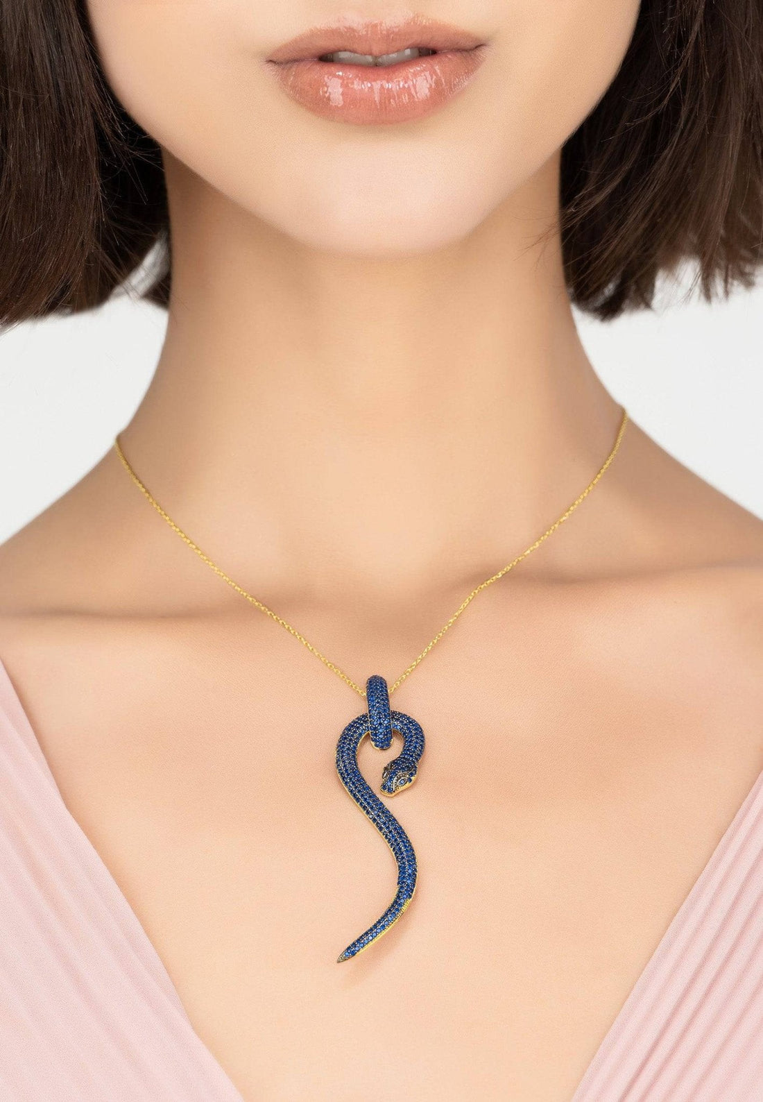 Anaconda Snake Pendant Necklace Gold Sapphire