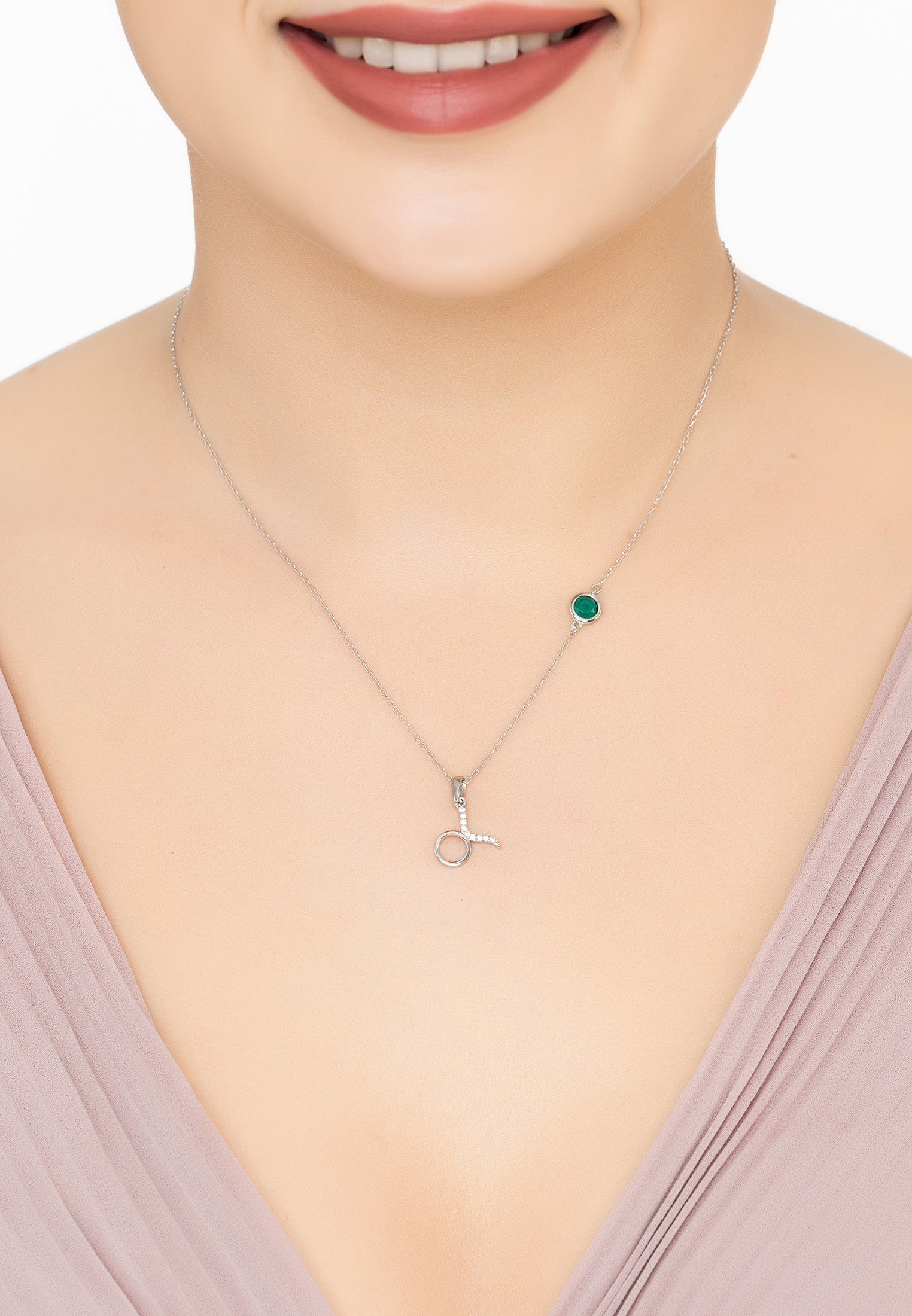 Zodiac Birthstone Taurus Necklace Emerald Silver