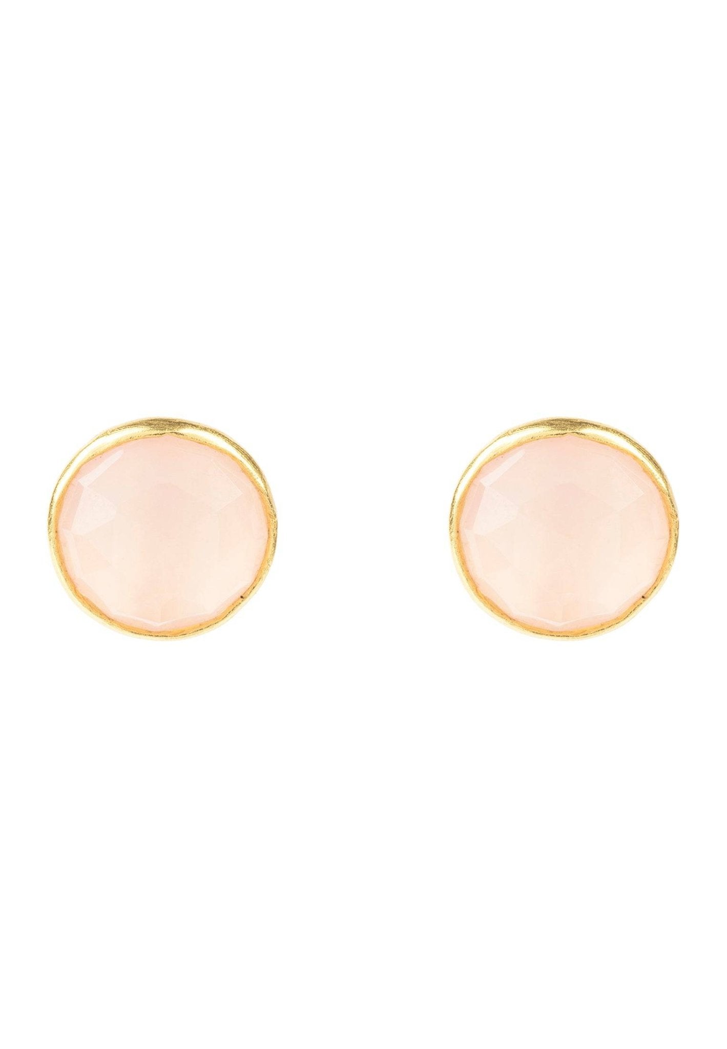 Medium Circle Gemstone Earrings Gold Rose Quartz